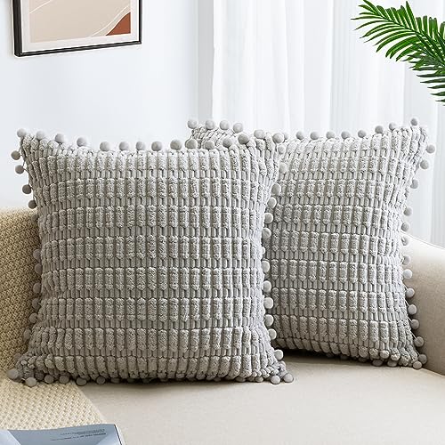 ZWJD 2er Set Beige Kissenbezug 55x55 Kordsamt Sofakissen Weiche Kissenhülle Boho Kissenbezüge Dekokissen Moderne Kissen Deko für Couch Schlafzimmer Zuhause Auto Dekor Zierkissenbezüge Grau von ZWJD