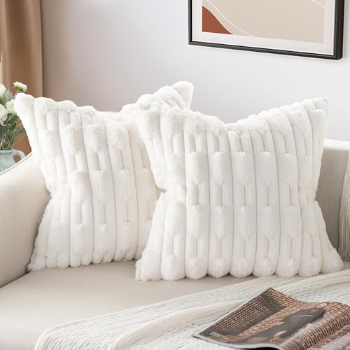 ZWJD 2er Set Creme Kissenbezug 40x40 Kunstpelz Plüsch Kissenbezüge Weiche Kissenhülle Flauschig Dekokissen Moderne Kissen Deko für Wohnzimmer Sofa Schlafzimmer Auto Dekor Sofakissen 40 x 40cm von ZWJD