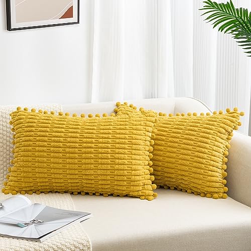 ZWJD 2er Set Kissenbezug 30x50 Kordsamt Sofakissen Weiche Kissenhülle Boho Kissenbezüge Dekokissen Moderne Kissen Deko für Couch Schlafzimmer Zuhause Auto Dekor Zierkissenbezüge Gelb von ZWJD