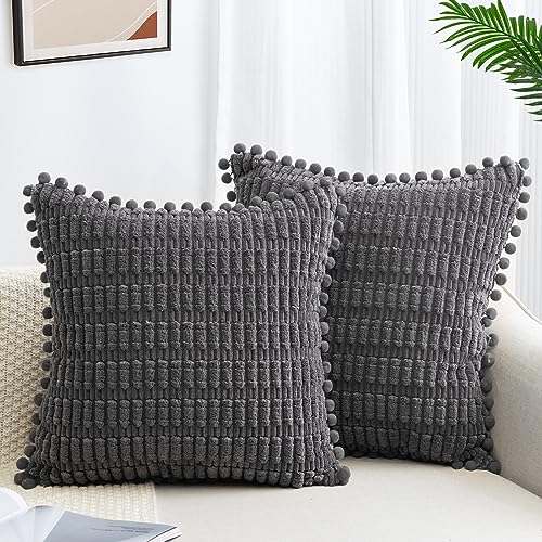 ZWJD 2er Set Kissenbezug 40x40 Kordsamt Sofakissen Weiche Kissenhülle Boho Kissenbezüge Dekokissen Moderne Kissen Deko für Couch Schlafzimmer Zuhause Auto Dekor Zierkissenbezüge Dunkelgrau von ZWJD