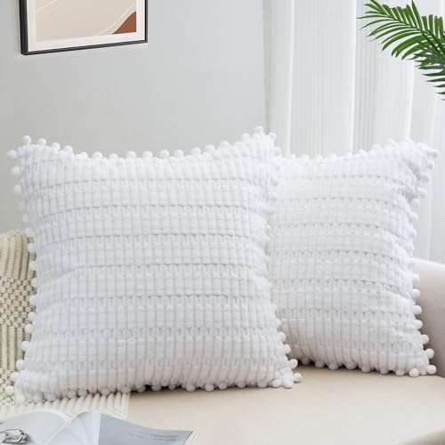 ZWJD 2er Set Kissenbezug 45x45 Kordsamt Sofakissen Weiche Kissenhülle Boho Kissenbezüge Dekokissen Moderne Kissen Deko für Couch Schlafzimmer Zuhause Auto Dekor Zierkissenbezüge Weiß von ZWJD