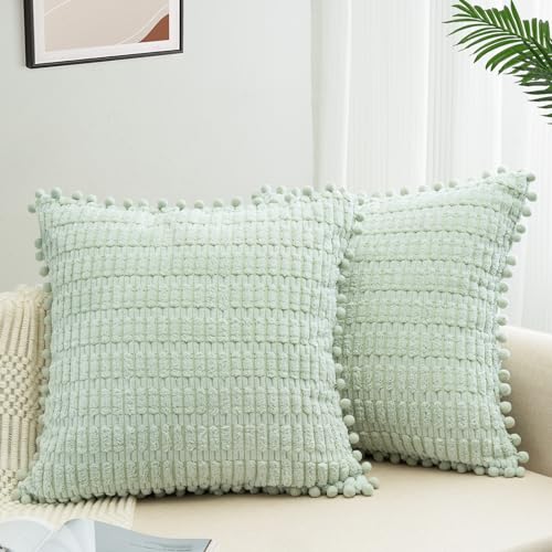 ZWJD 2er Set Kissenbezug 60x60 Kordsamt Sofakissen Weiche Kissenhülle Boho Kissenbezüge Dekokissen Moderne Kissen Deko für Couch Schlafzimmer Zuhause Auto Dekor Zierkissenbezüge Bohnengrün von ZWJD