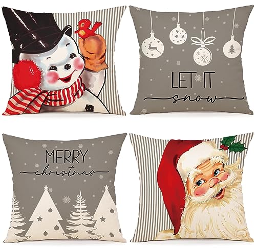 ZWJD Kissenbezug Weihnachten 50x50 4er Set Kissenbezüge Dekokissen Leinen Kissenhüllen für Deko Weihnachten Sofa Schlafzimmer Couch Kissenbezug 50x50 cm von ZWJD