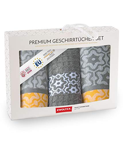 ZWOLTEX Hochwertige Geschirrtücher aus 100% Baumwolle I Made IN EU I Oeko-TEX 100 I Jacquard Geschirrhandtücher Geschenkset - 2X Küchentücher + 1x Handtuch Marsala Gelb von ZWOLTEX