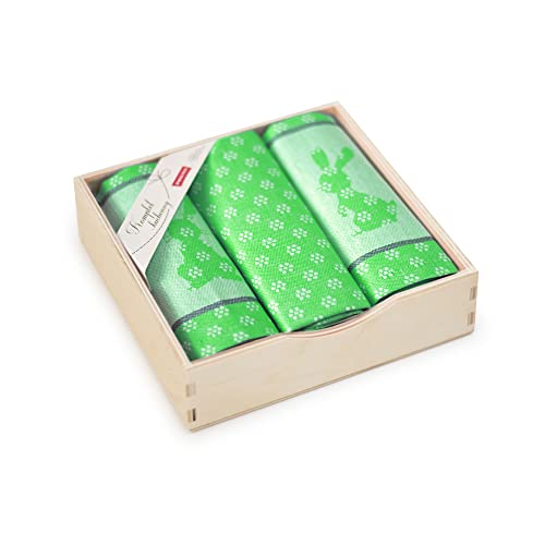 ZWOLTEX Küchentücher 3er Set & Holzbox | Perfektes Oster Set als Geschenk | Hochwertiges Design für Ihre Küche | Klassische Baumwolle | MADE IN EU (Sammlungen OSTERN), Hellgrün (3x 50x70) - Holzkiste von ZWOLTEX