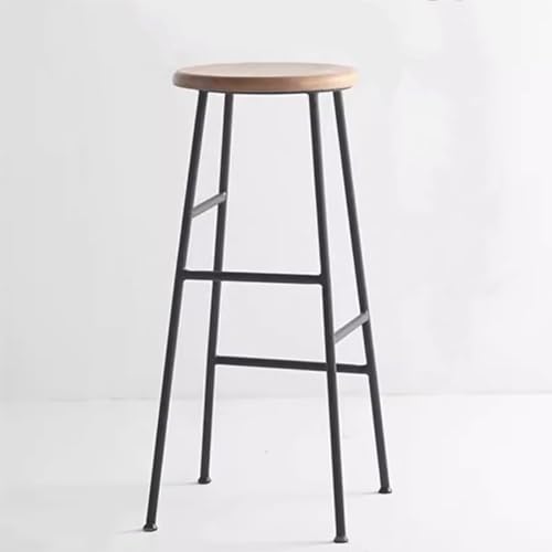 ZXDRYBHD Barhocker Holz, Inselstühle, Runde Barstühle mit Fußstütze, Einfache Montage, für die Thekenbar in der Küche zu Hause (Color : Black Legs - Wood Color) von ZXDRYBHD