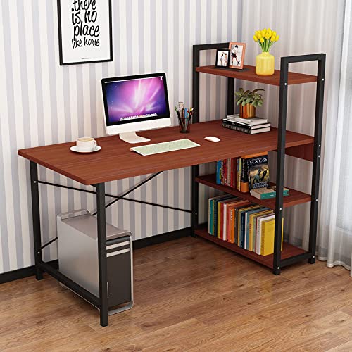 Computertisch mit Ablageflächen, 47-Zoll-Home-Office-Schreibtisch mit umkehrbarem Bücherregal, moderner Schreibarbeitsplatz, Teakholz von ZXFDMSWJ