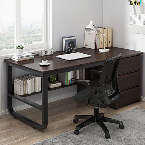 Computertisch mit Ablageflächen und 3 Schubladen, einfacher und moderner Schreibtisch, Heimbüro, Arbeitsplatz (39 Zoll, Schwarznuss) von ZXFDMSWJ