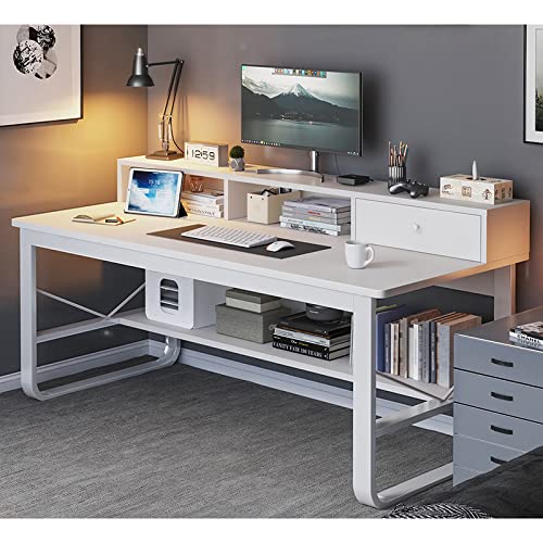Computertisch mit Schublade und Ablagefächern, moderner Studentenschreibtisch, Lerntisch, Heimbüro, kompakter Computer-Arbeitsplatz (47 Zoll, weiß) von ZXFDMSWJ