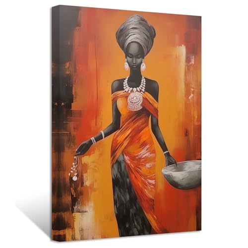 ZXHYWYM Afrikanische Frauen Leinwandbilder traditionelles schwarzes Mädchen Porträt Gemälde Drucke Afrika Stammes ethnischer alter Stamm Bild Retro Kunstwerk Dekor (Bild-2, (40.00 x 60.00 cms)) von ZXHYWYM