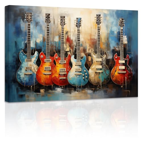 ZXHYWYM Gitarren Leinwandbilder abstrakte blaue Gitarrenmalerei Drucke musikalisches Thema Bild für Konzerthaus Bar Wanddekoration Gerahmt (Bild-1, (40.00 x 60.00 cms)) von ZXHYWYM