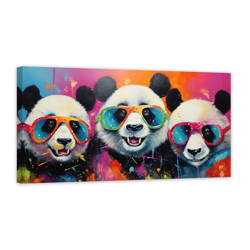 ZXHYWYM Graffiti Panda Leinwanddruck großes buntes Tier mit Brille Bild lustige 3 Pandas Malerei Kinderzimmer Kinderzimmer Heim Wanddekoration mit Rahmen (D (45.00 x 90.00 cms)) von ZXHYWYM