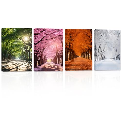 ZXHYWYM Vier Jahreszeiten Leinwandbilder 4 teilig Frühling Sommer Herbst Winter Bild Drucke Naturlandschaft Gemälde moderne Heimdekoration (Bild-2, (30.00 x 40.00 cms x 4 Teilig)) von ZXHYWYM