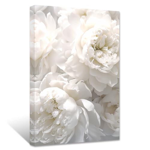 ZXHYWYM Weiße Pfingstrosen Leinwandbilder elegante Blumen Bilddrucke moderne Kunstwerke Heimdekoration für Wohnzimmer Schlafzimmer gerahmt(Bild-2, (50.00 x 75.00 cms)) von ZXHYWYM