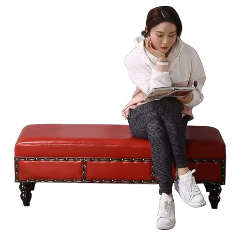 ZXTRYBHD PU-Sitzbank mit Stauraum, Nieten-Aufbewahrungstruhe, Dekoration, Spielzeugkiste, Sitzbank Schlafzimmer, für Wohnzimmer, Eingangsbereich, Schlafzimmer (Color : Red, Size : 62.9in/160cm) von ZXTRYBHD