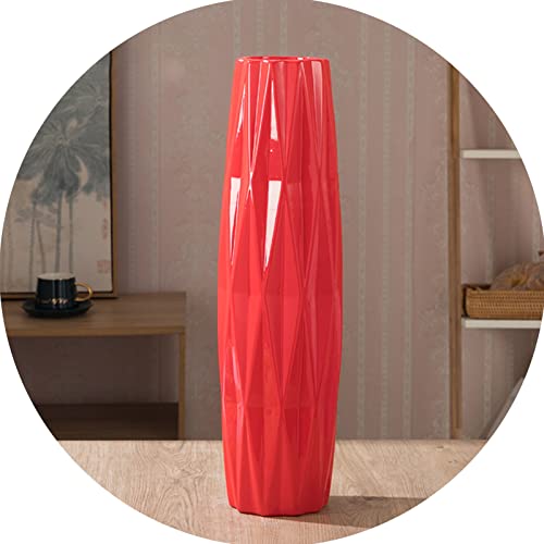 Rote keramische Blumenvase, große Bodenvase, für Moderne rustikale Heimdekoration Vase, Freunde und Familie, Weihnachten, Hochzeit (Color : Red, S : 16.5x60.5cm) von ZXYQ