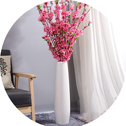 Weiße Bodenvase,Moderner keramischer Blumentopf,Runder gerillter Blumentopf, große Vase, hoher Blumenhalter für Heimdekoration Getrocknete Blumenarrangement von ZXYQ