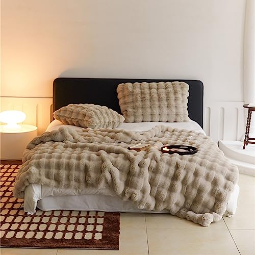 ZYFAB Kunst Kaninchenfell Überwurfdecke, gerüscht elegant Decke weich wendebar gemütliche Decke flauschig Plüschdecke für Couch Bett Stuhl waschbar,Braun,50×50cm Pillow von ZYFAB