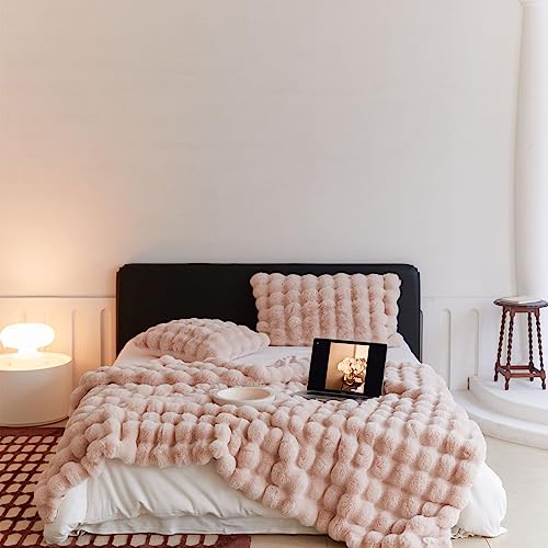 ZYFAB Kunst Kaninchenfell Überwurfdecke, gerüscht elegant Decke weich wendebar gemütliche Decke flauschig Plüschdecke für Couch Bett Stuhl waschbar,Rosa,200×230cm von ZYFAB