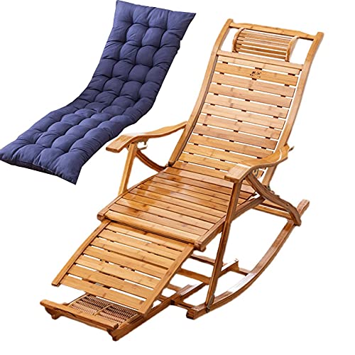 ZYHH Holzliege Garten Klappbar Relaxstuhl - Liegestuhl Bambus Schaukelliege, mit Armlehnen und 5 Gänge verstellbaren Rückenlehnen, für Garten Balkon Sonnenliege (Stuhl + Lange Wattepads) von ZYHH