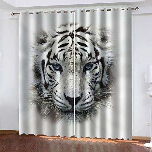 Vorhange Grauer Tiger Vorhang Blickdicht 2Er Set Soft Vorhang Blickdicht Schalldämmend Kurz Gardinen Mit Ösen für Schlafzimmer Wohnzimmer (166X175 cm) von ZZDXL