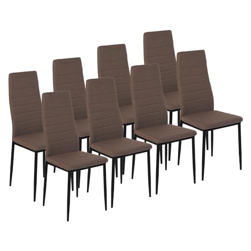 ZZINOKE Esszimmerstühle 8er Set – lässig gepolstert mit Metallbeinen, geeignet für Küche, Schlafzimmer, Wohnzimmer, Lounge, Leinen, Braun von ZZINOKE