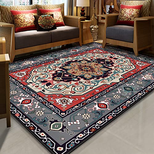 ZZYLCDT Rechteckiger Teppich, marokkanische Blume, Rot, Blau, modernes Design, Wohnzimmerteppich, maschinenwaschbar und rutschfest, für Wohnzimmer, Schlafzimmer, Maße: 50 x 80 cm von ZZYLCDT