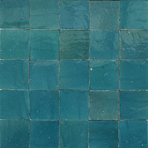 20Stk. Zelliges 10x10x1,2cm - Handarbeit marokkanische Wandkacheln (blaugrün) von Zagora