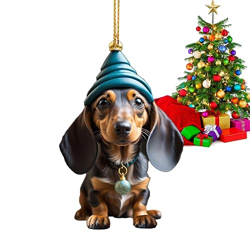 Lustiger Hunde-Weihnachtsbaumschmuck – niedlicher Hunde-Weihnachtsstrumpf-Hängeanhänger – Dackel-Hundeschmuck, Anden für Weihnachtsbaum, Auto-Rückspiegel von Zankie