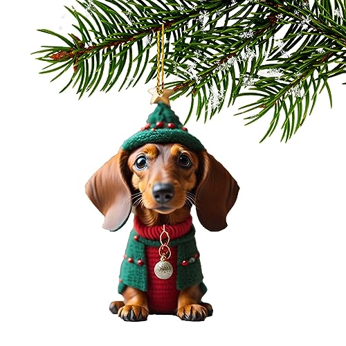 Lustiger Hunde-Weihnachtsbaumschmuck – niedlicher Hunde-Weihnachtsstrumpf-Hängeanhänger – Dackel-Hundeschmuck, Anden für Weihnachtsbaum, Auto-Rückspiegel von Zankie
