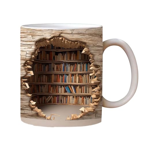 Zankie 3D-Bücherregalbecher – Ein Bibliotheksregalbecher | Mehrzweckbecher mit kreativem Raumdesign | Buchliebhaber-Kaffeetasse, ein Geschenk für Leser von Zankie