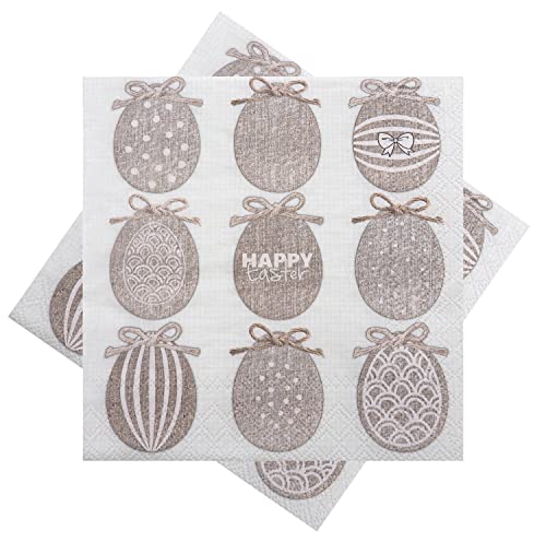 Servietten Ostereier Natur 'Happy Easter' Tischdeko Frühling Ostern 33x33cm 20er Pack von ZauberDeko