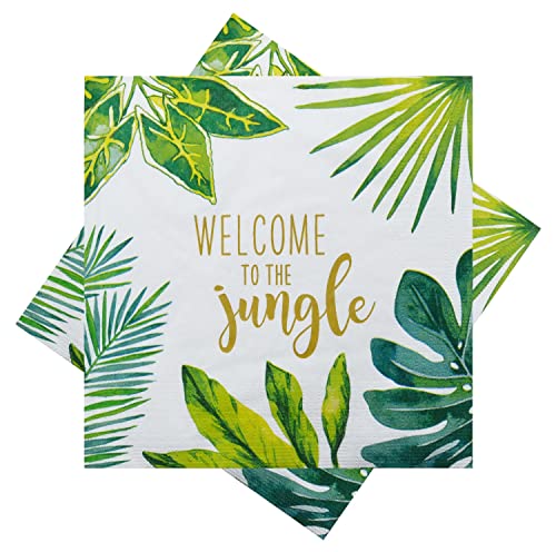 Servietten Welcome to the Jungle Blätter Grün Gold Tischdeko 33x33 cm 20er Pack von ZauberDeko