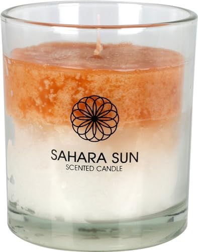 ZauberDeko Duftkerze Kerzen im Glas 'Sahara Sun' oder 'Sand Storm' Sommerduft Tischdeko 10cm Hoch, Modell:Sahara Sun von ZauberDeko