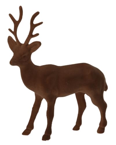 ZauberDeko Rentier Braun Grün Dekofigur Hirsch Samt Weihnachten Deko 17 cm, Farbe:Dunkelbraun von ZauberDeko