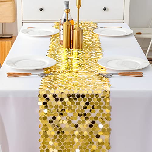 Zayookey Tischläufer Gold, Modern Gliter Gold Tischband Polyester Tischdecke Tischdekoration Gold Table Runner für Hochzeiten Party Geburtstag Festival 30 x 275cm (Gold) von Zayookey