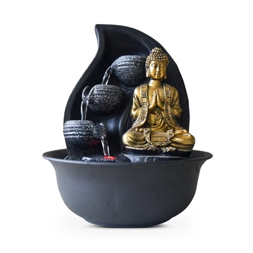 Zen Light Praya Zimmerbrunnen mit Pumpe und LED-Beleuchtung, Kunstharz, Gold von Zen Light
