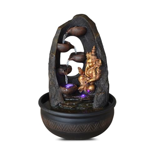 Zen'Light Buddha Ganesh Innenbrunnen mit farbenfrohen LED-Licht-Feng Shui Zen Dekoration-Brunnen des Büros Salon Schlafzimmer-Bed-Träger-H 40 cm-Mystic, Harz, Schwarz + Gold, Large von Zen Light