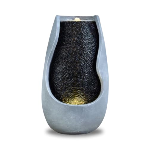 Zen'Light Zimmerbrunnen oder moderner Gartenbrunnen XL Molly-Zen Dekor Ideal für Meditation und Entspannung-Großer Brunnen Wasserwand LED Streifen Weiß-H 60cm, ø 32cm, Harz, Grau, 32 x 60 cm von Zen Light