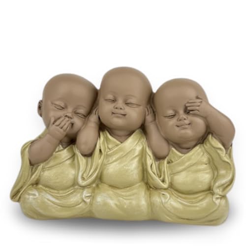 Zen'Light Statue 3 Bonzes Baby Emblem - Nichts sehen - Nichts hören - Nichts Sagen - Symbolisches Ensemble für eine friedliche und heitere Atmosphäre - Zen Dekoration - H 9 cm von Zen Light