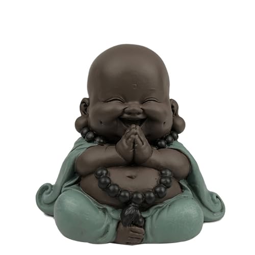 Zen'Light Statue Lachender Buddha Glücksbringer - Zen und Feng Shui Dekoration - um eine entspannende und spirituelle Atmosphäre zu schaffen - Breite: 9cm - Farbe: Grün und Braun von Zen Light