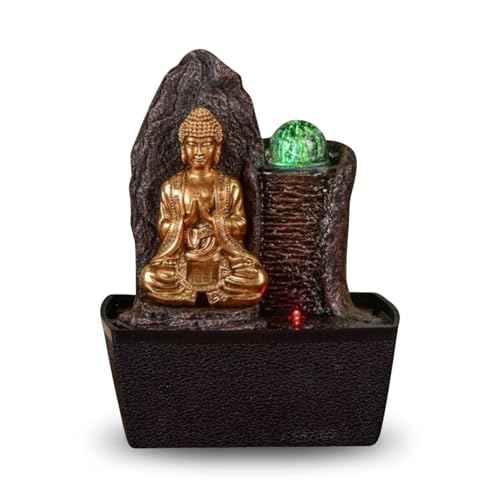Brunnen Buddha Haka - Entspannender Buddha -Innenbrunnen LED -Licht - Feng Shui -Objekt - geschlossener und Goldener Stromkreis - H 26 cm - Zen'light von Zen Light