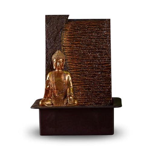 Zen'Light - Zimmerbrunnen Buddha Jati abnehmbar mit gelbem LED-Band - Zen-Dekor Ideal für Meditation und Entspannung - Leise Wasserpumpe - Glücksbrunnen mit geschlossenem Kreislauf - H 40cm von Zen Light