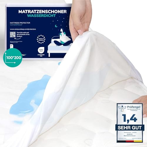 ZenPur Wasserdicht Matratzenschoner - 100x200 cm, hergestellt in der EU, Oeko-TEX Standard 100 Zertifiziert, aus Baumwoll-Matratzenauflage, wasserdicht und langlebig – Schutz und Komfort in einem! von ZenPur