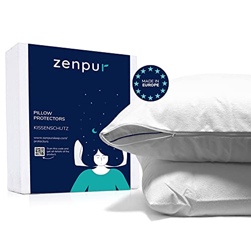ZenPur Pack mit 2 Kissenschutzbezügen Premium 100% wasserdicht - hypoallergener Bezug mit Révulutionärer BioMe Anti-Baketeriell und Oeko TEX Zertifiziert, 65 x 65cm von ZenPur