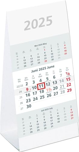 3-Monats-Aufstellkalender 2025 - 10,5x14,5 cm - 3 Monate auf 1 Seite - mit Kopftafel und Datumsschieber - Mehrmonatskalender - 980-0000 von Zettler