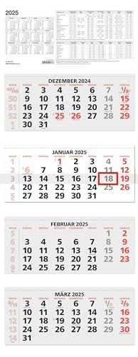 4-Monatskalender rot 2025 - 31x13,5 - mit Kopftafel - Datumsschieber - faltbar - 964-0011 von Zettler