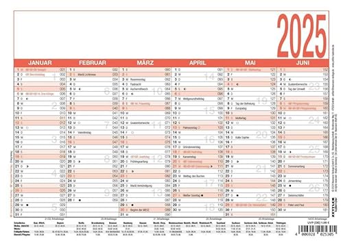 Arbeitstagekalender 2025 - A5 (21 x 14,8 cm) - 6 Monate auf 1 Seite - Tafelkalender - Plakatkalender - Jahresplaner - 904-0000 von Zettler