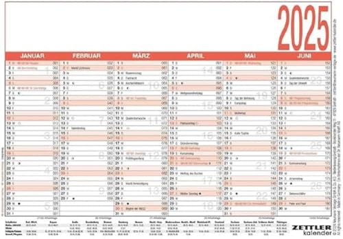 Arbeitstagekalender 2025 - A6 (14,8 x 10,5 cm) - 6 Monate auf 1 Seite - Tafelkalender - Plakatkalender - Jahresplaner - 900-0000 von Zettler