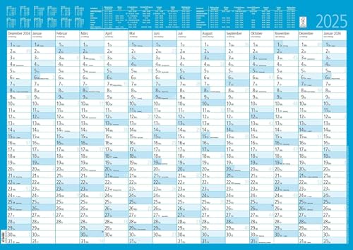 Jahresplaner 14 Monate foliert 2025 - Plakat-Kalender 86x61 cm - abwischbar - Ferienübersicht - Arbeitstagezählung - Zettler von Zettler